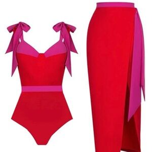 Red and Pink Swimsuit and Skirt Set NWT
